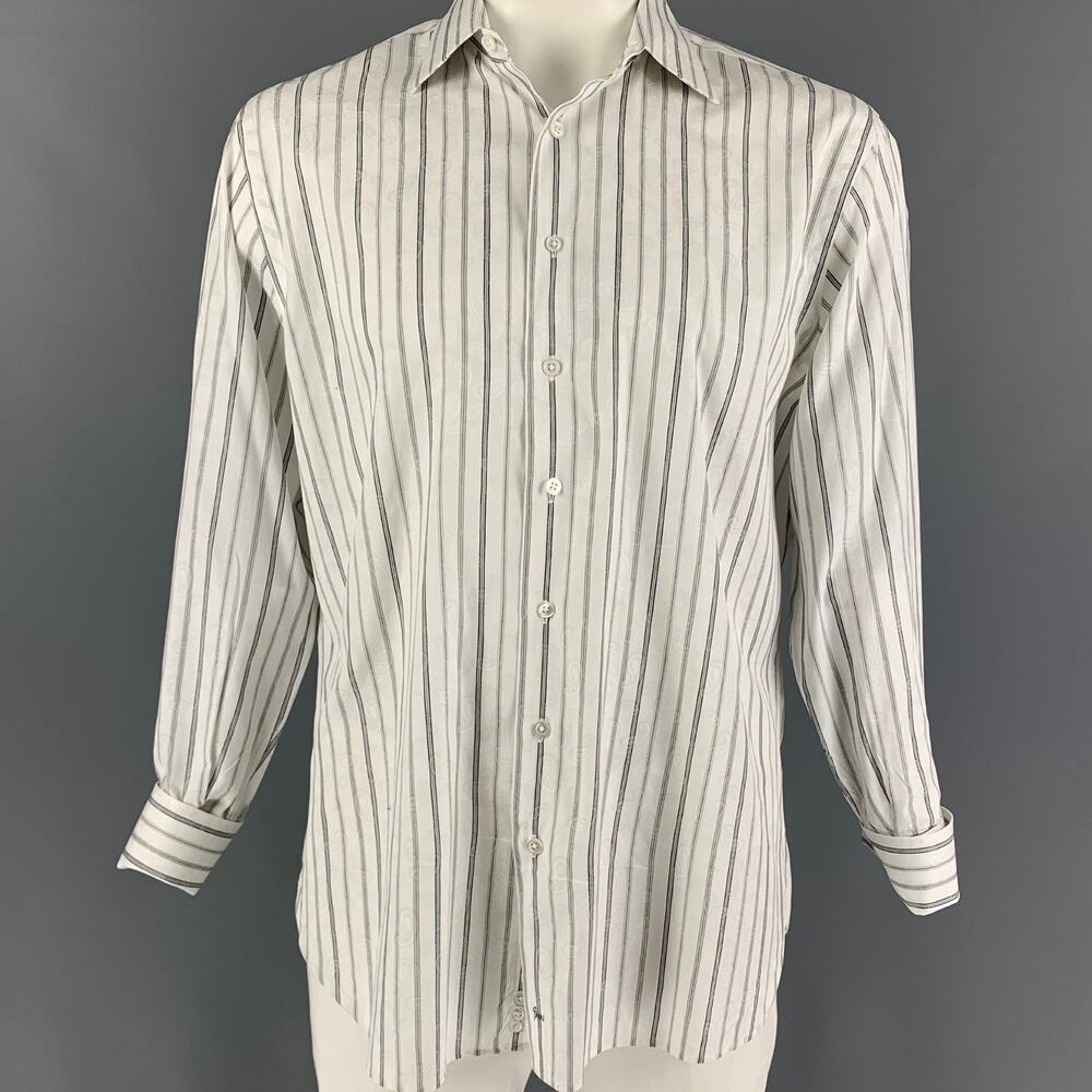 JOHN W. NORDSTROM Size L White Black Paisley French Cuff Long Sleeve Shirt